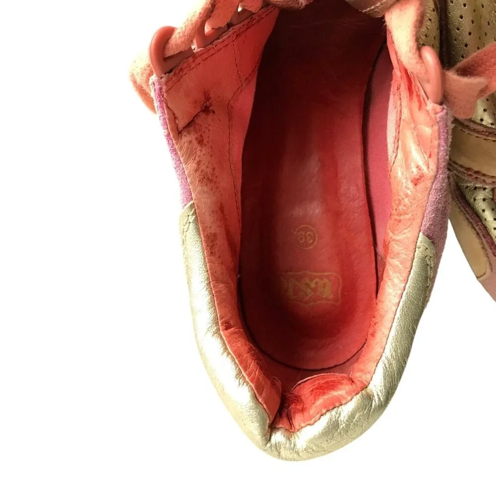 Ash Wedge Sneakers Womens 8.5 Pink Gold Dean Bis Leather Perforated‎ Hidden Heel